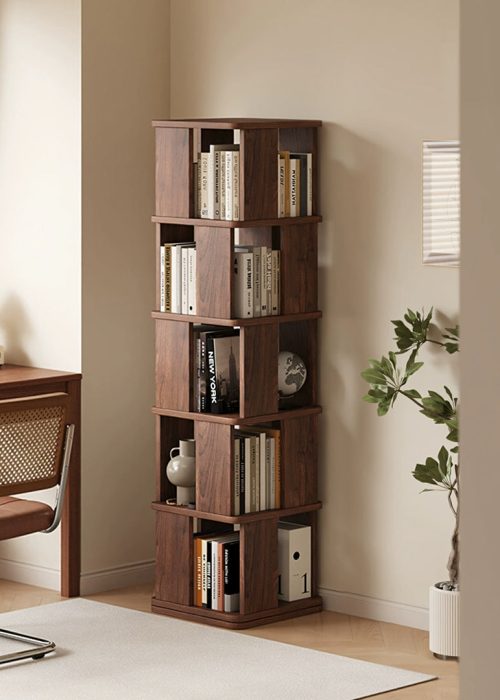 Vasiliev Rotating Bookshelf, Freestanding Shelving Unit, Solid Wood