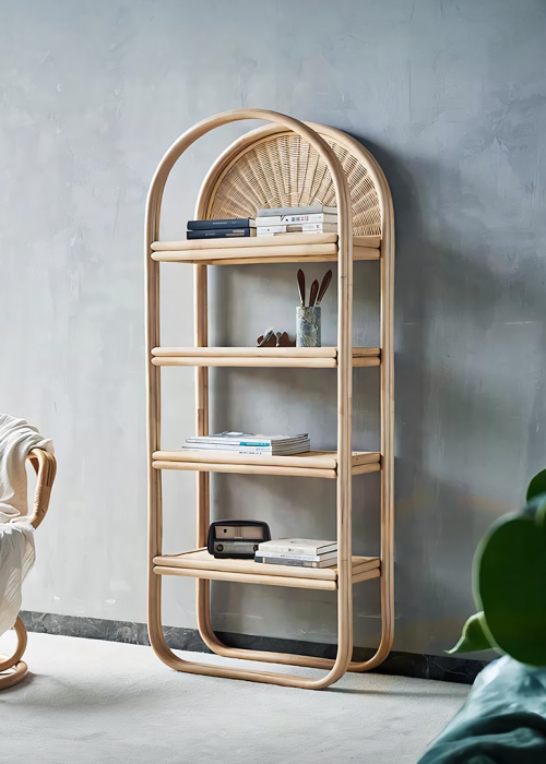 Derek Rattan Bookcase, Shelving Unit, Oak